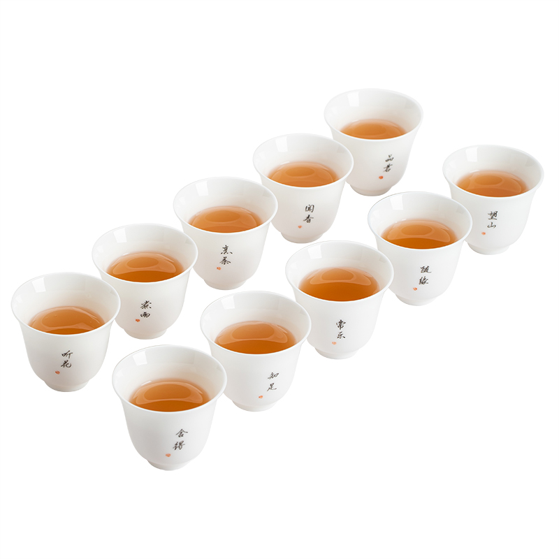 苏氏陶瓷（SUSHI CERAMICS）J0502中国白写意禅茶十全十美茶杯10个装礼盒（单位：套） 白色