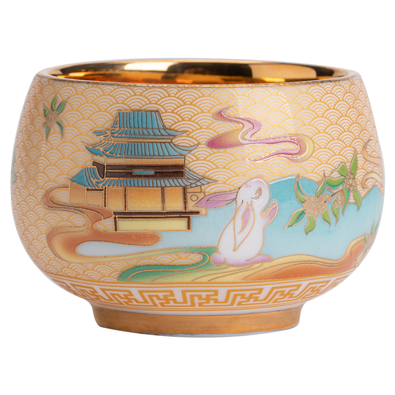 苏氏陶瓷（SUSHI CERAMICS）Y84鎏金玉兔东升主人杯陈国再老师作品（单位：个） 黄色