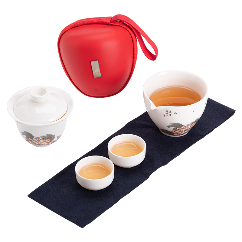 苏氏陶瓷（SUSHI CERAMICS）J0893羊脂玉瓷花开富贵快客杯旅行茶具（单位：套） 白色