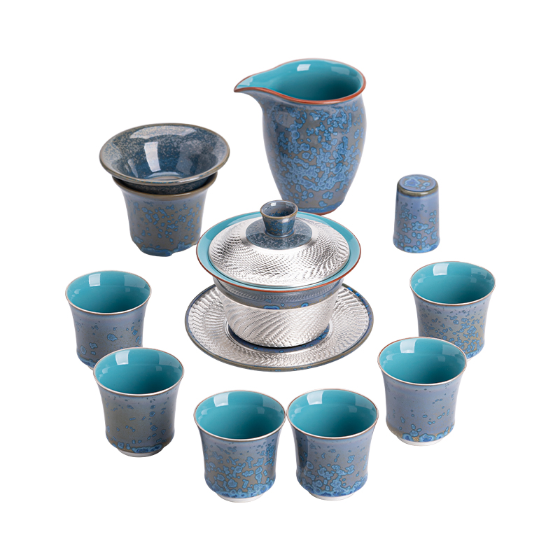 苏氏陶瓷（SUSHI CERAMICS）J143国礼蓝黛鎏银大套组茶具套装郑文强作品（单位：套） 蓝色