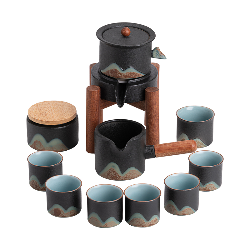 苏氏陶瓷（SUSHI CERAMICS）J0918整套茶具千里江山懒人茶具礼盒装（单位：套） 黑色