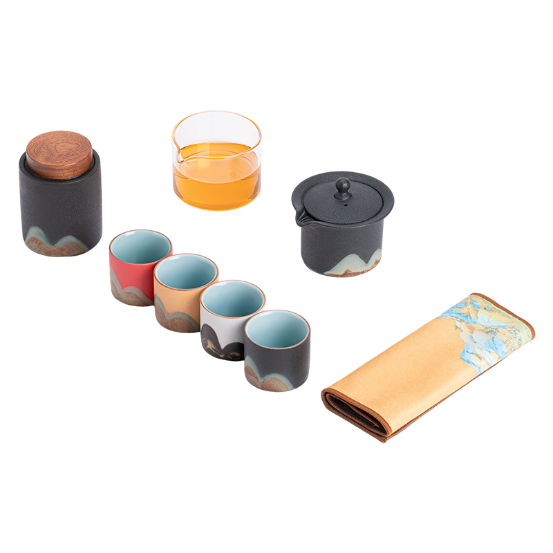 苏氏陶瓷（SUSHI CERAMICS）J0971釉画彩千里江山四色杯行云壶禅黑旅行茶具套装（单位： 混色