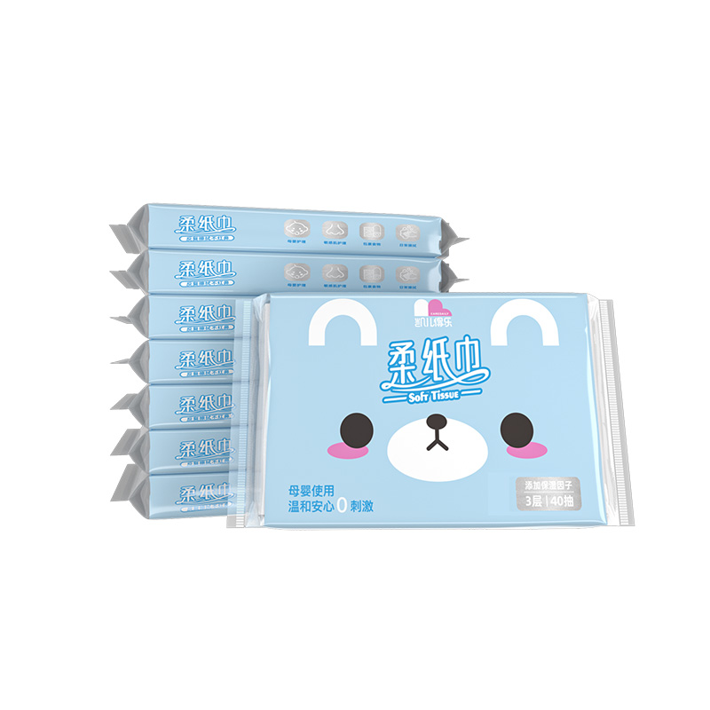 凯儿得乐（care daily）萌趣柔纸巾40抽*8包（单位：盒） 蓝色