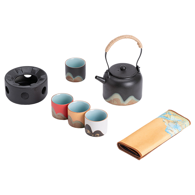 苏氏陶瓷（SUSHI CERAMICS）J0970釉画彩千里江山四色杯温茶套装禅黑（单位：套） 混色