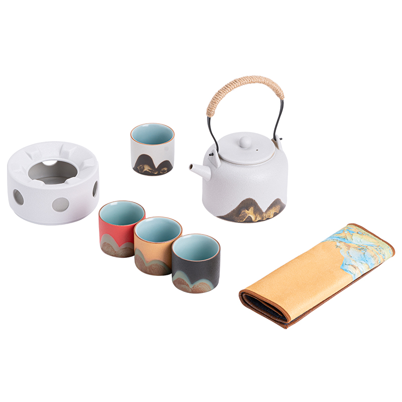 苏氏陶瓷（SUSHI CERAMICS）J0969釉画彩千里江山四色杯温茶套装雅白（单位：套） 混色