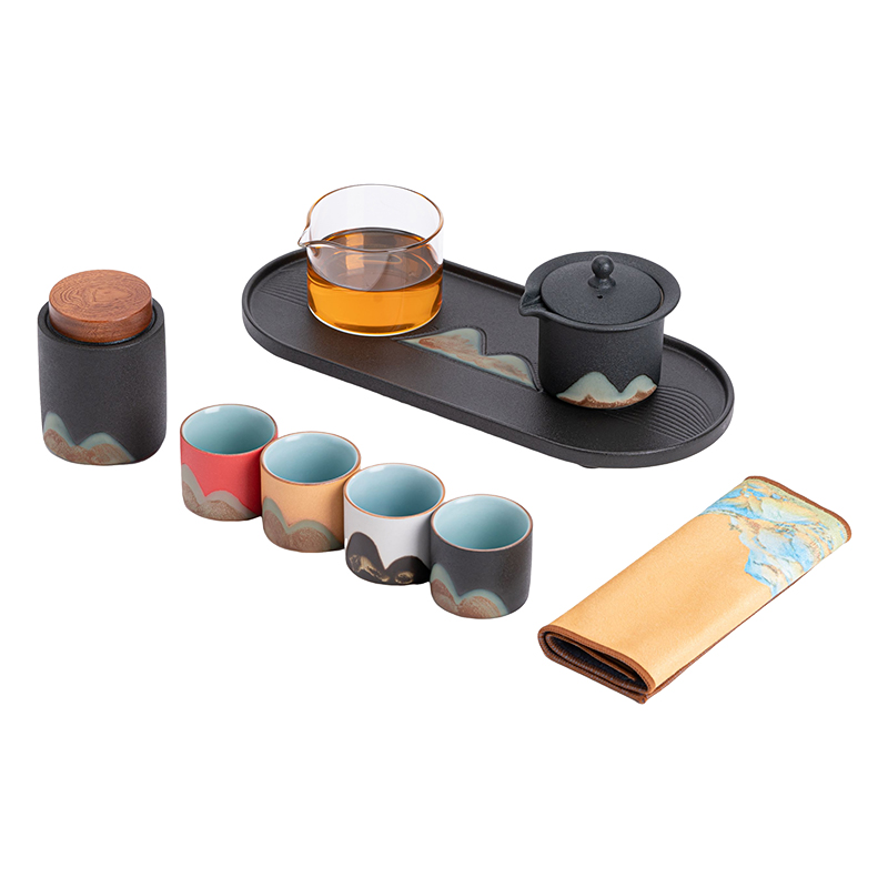 苏氏陶瓷（SUSHI CERAMICS）J0967釉画彩千里江山行云壶干泡盘旅行茶具禅黑（单位：套） 混色
