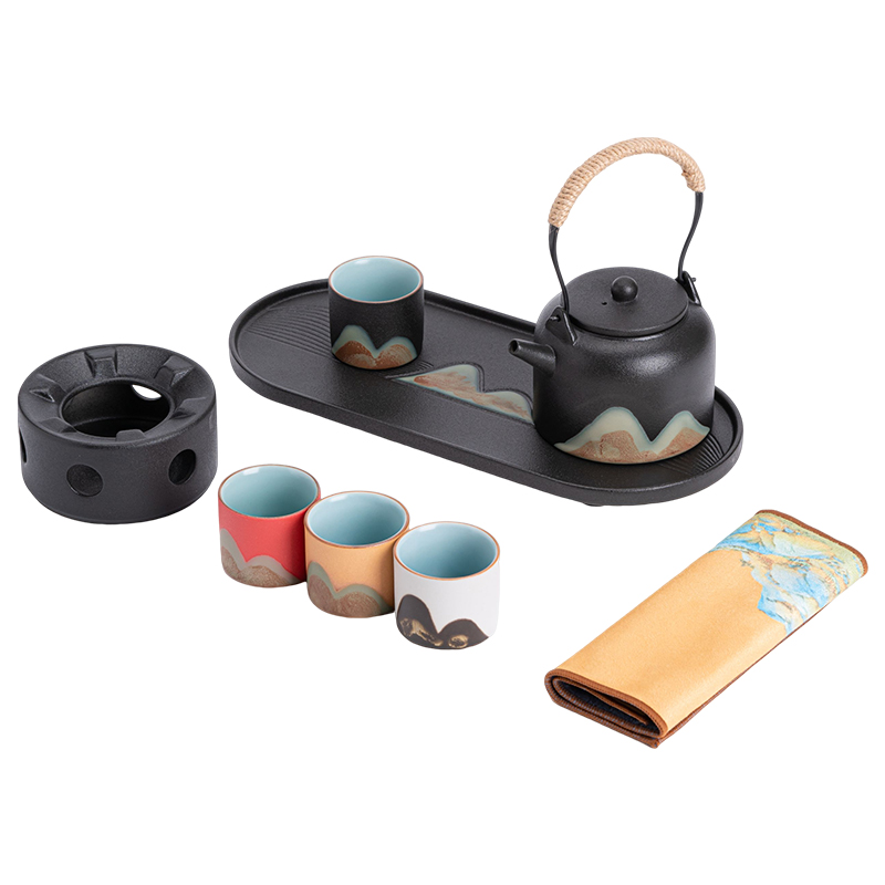 苏氏陶瓷（SUSHI CERAMICS）J0965釉画彩千里江山四色杯干泡盘温茶套装禅黑（单位：套） 混色