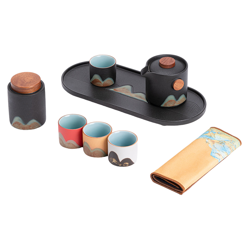 苏氏陶瓷（SUSHI CERAMICS）J0963釉画彩千里江山干泡盘四色杯云舒壶套装禅黑（单位：套 混色