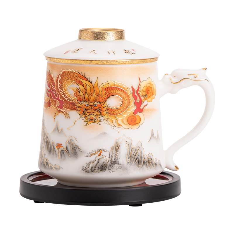 苏氏陶瓷（SUSHI CERAMICS）J1002龙行大运办公杯套装国家一级技师王文克作品（单位：套 白色