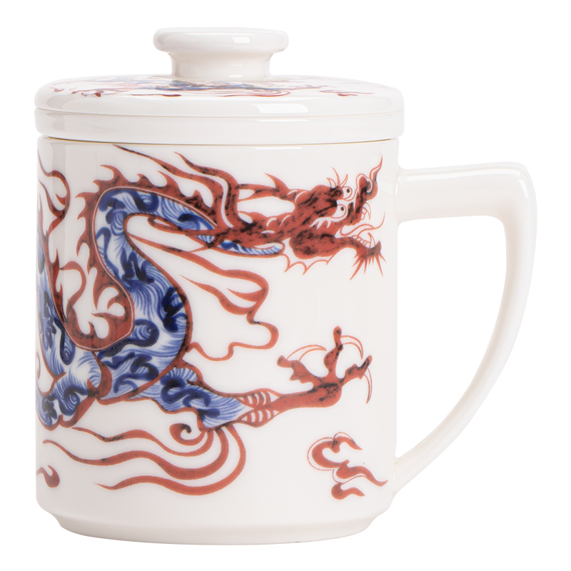 苏氏陶瓷（SUSHI CERAMICS）J0983祥龙带盖茶水分离羊脂玉瓷办公杯伴手礼盒（单位：套） 白色