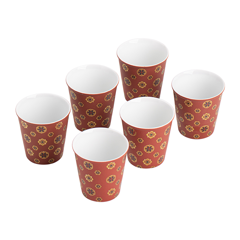 苏氏陶瓷（SUSHI CERAMICS）J1015婚庆结婚伴手礼茶杯喜花球6水杯礼盒装（单位：套） 红色