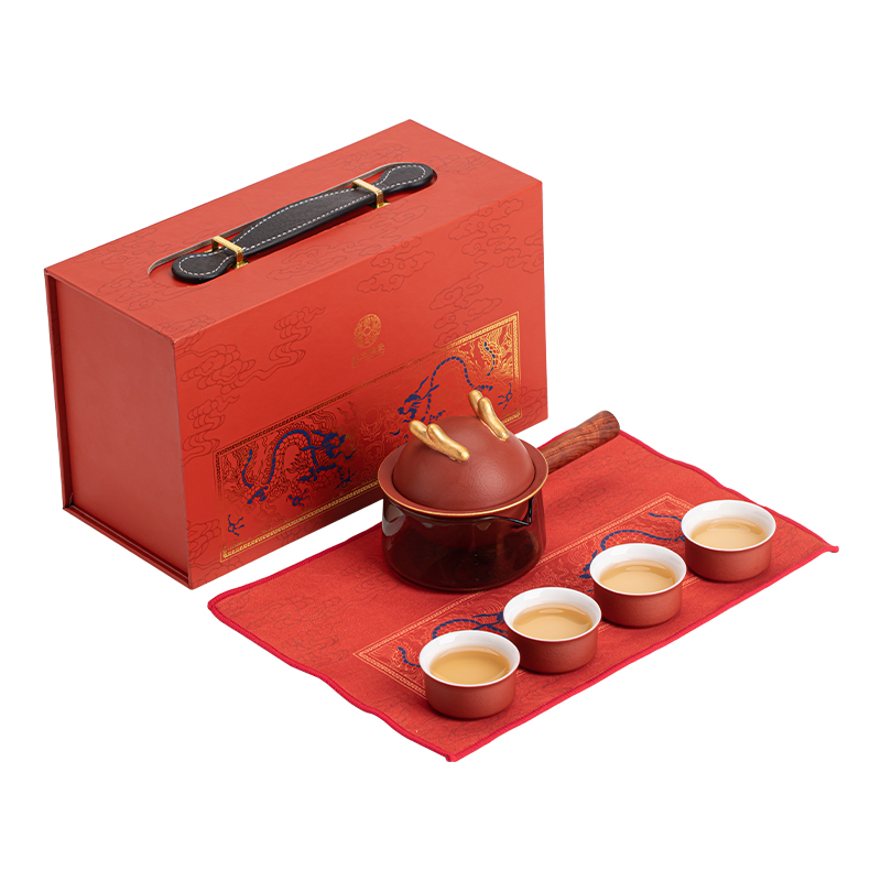 苏氏陶瓷（SUSHI CERAMICS）J1019描金万事兴龙侧把壶伴手礼茶具礼盒（单位：套） 红色