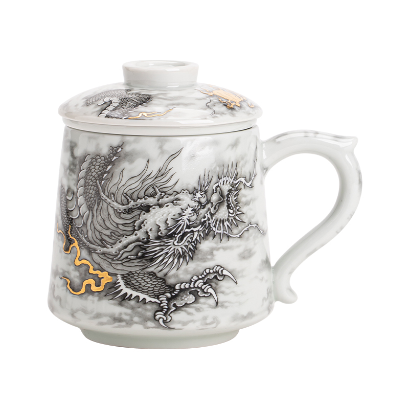 苏氏陶瓷（SUSHI CERAMICS）J1021水墨龙腾盛世办公杯非遗传承人苏爱珍作品（单位：套） 白色