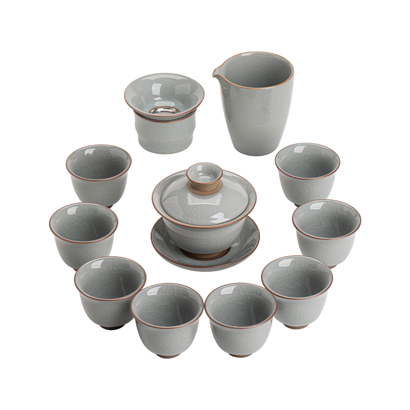 苏氏陶瓷（SUSHI CERAMICS）J1052茶具套装哥窑三才盖碗茶杯礼盒装（单位：套） 青色
