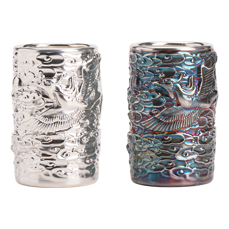 苏氏陶瓷（SUSHI CERAMICS）J1044鎏银天柱仿古龙凤杯非遗大师郑文强作品礼盒（单位：套 银色