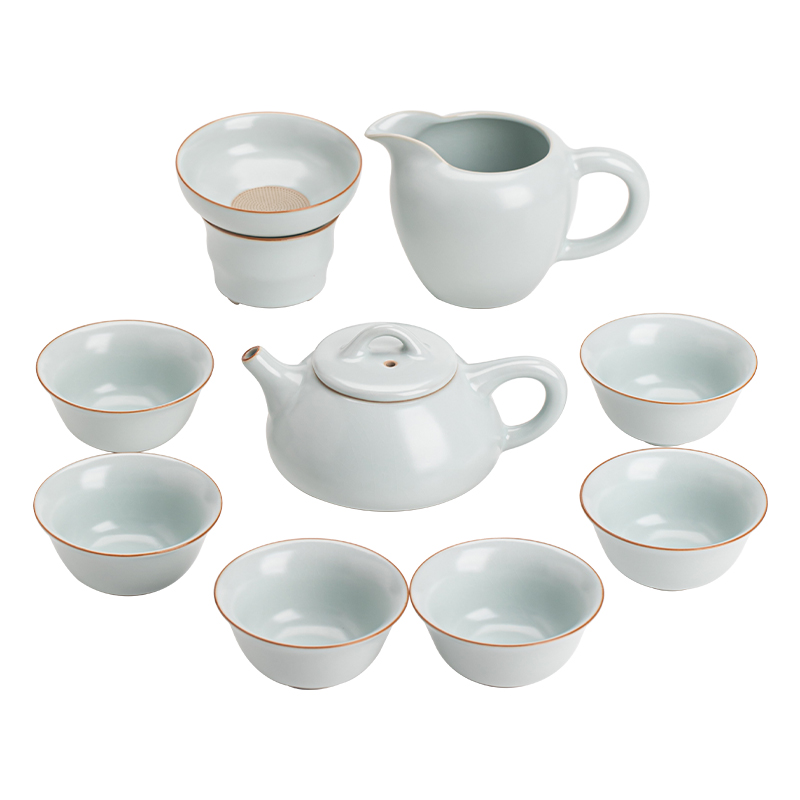 苏氏陶瓷（SUSHI CERAMICS）J1036汝窑开片石瓢壶功夫茶具可养金线礼盒装（单位：套） 天青色