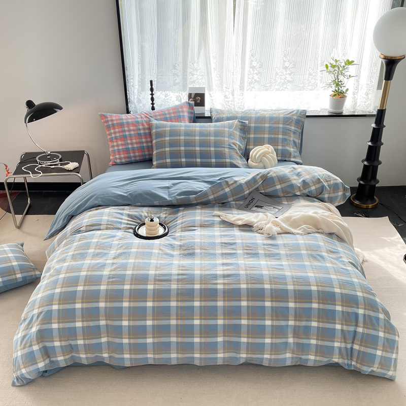 雅鹿无印水洗全棉四件套2*2.3米（单位：床） 素雅-兰格