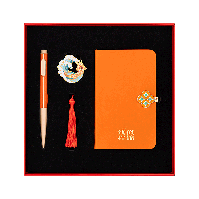 天色 前程似锦锦鲤附体3件套装伴手礼送学生教师节礼物男女 TS-5920 锦鲤书签笔本礼盒 套 红色