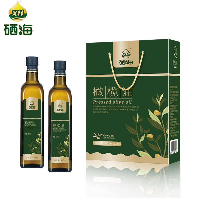 硒海（XH） 进口原油橄榄 低温冷榨橄榄油 500ml*2瓶礼盒装 混色（单位：盒）