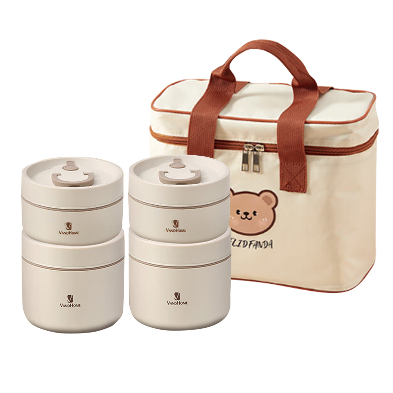 沃德百惠（WORTHBUY） G20547-YC2 饭盒400ml*2，600ml*2，保温袋*1 手提不锈钢分格饭盒 米色（单位：套）