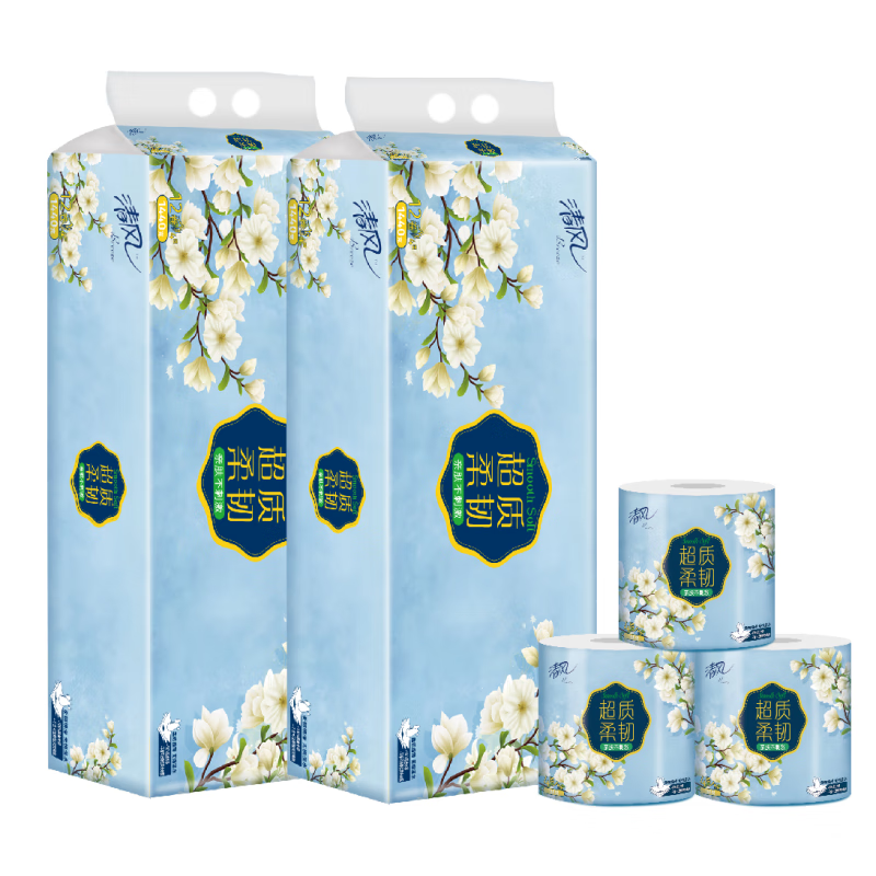 清风 A20CHK 12卷/提*2提 超质柔韧卷纸 天蓝色（单位：提）