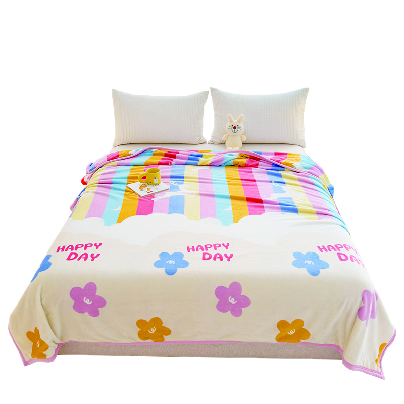 罗曼罗兰（ROMROL）简约毛毯-彩虹花香150*200cm（单位：床） 奶茶杏