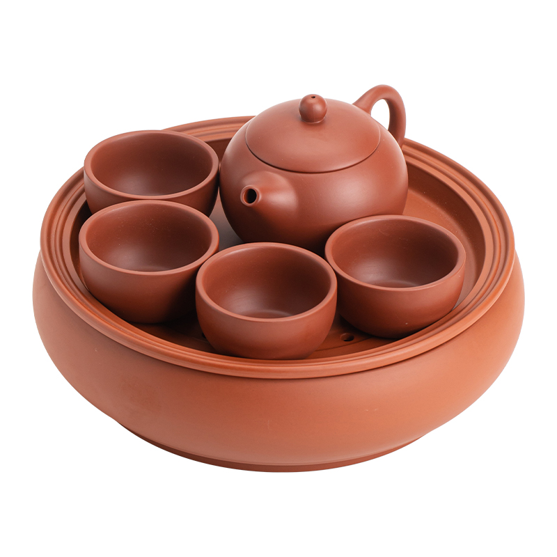 苏氏陶瓷（SUSHI CERAMICSJ1032紫砂西施壶4杯配紫砂蓄水茶盘便捷茶具套装（单位：套） 朱红色