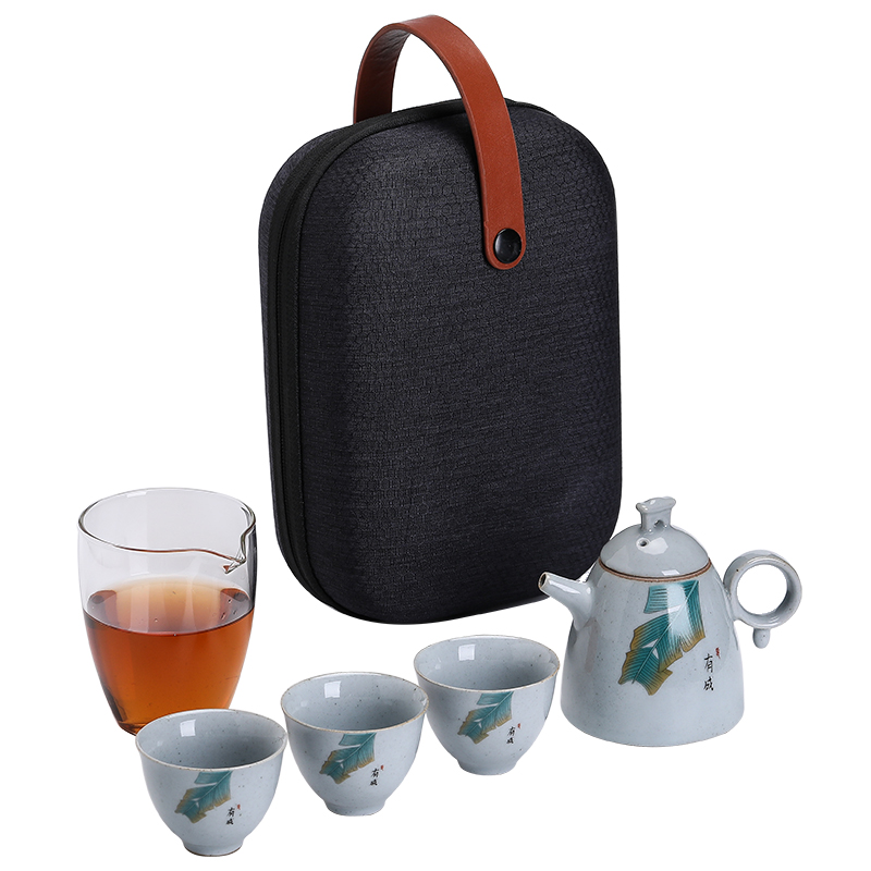 苏氏陶瓷（SUSHI CERAMICS）J0288旅行功夫茶具芭蕉快客杯便携装（单位：套） 青色