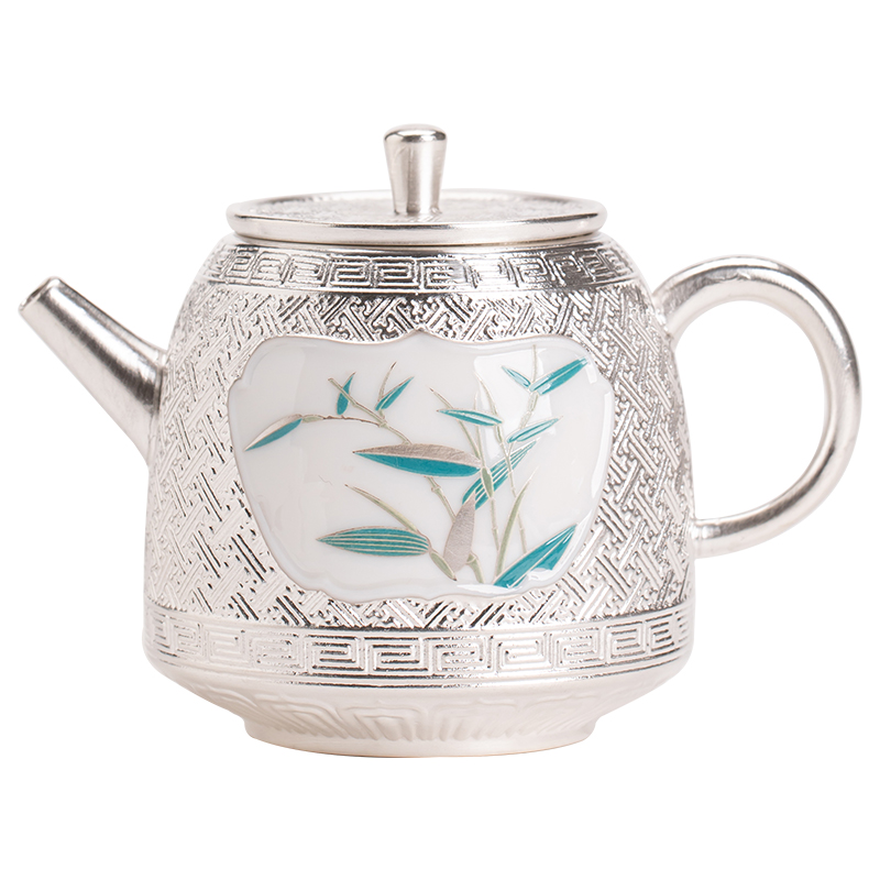 苏氏陶瓷（SUSHI CERAMICSJ0831鎏银品竹茶壶200ml非遗大师郑文强作品（单位：个） 银色