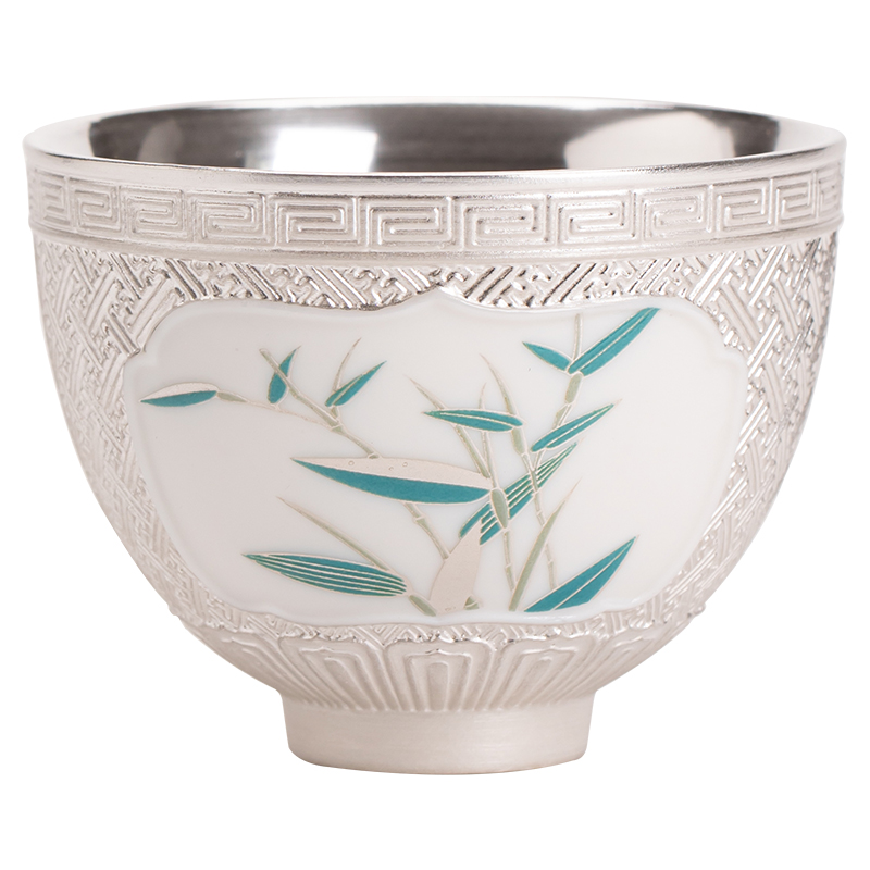 苏氏陶瓷（SUSHI CERAMICS）J0834鎏银品竹杯100ml非遗大师郑文强作品（单位：个） 银色