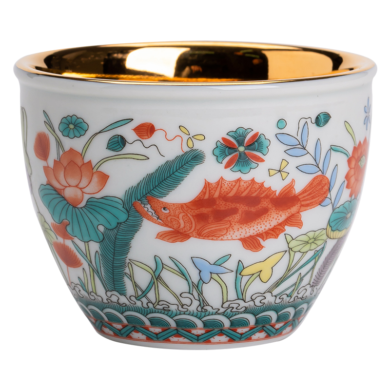 苏氏陶瓷（SUSHI CERAMICS）J0849鱼藻杯内部鎏金茶杯非遗传承人陈国再作品（单位：个） 白色