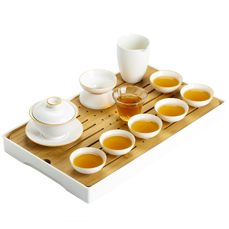 苏氏陶瓷（SUSHI CERAMICS）J0139白瓷简约功夫茶具带干泡茶盘套组（单位：套） 白色