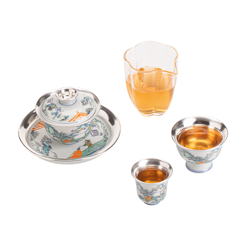苏氏陶瓷（SUSHI CERAMICS）J1079鎏银游园图茶具小套装郑文强作品（单位：套） 银色