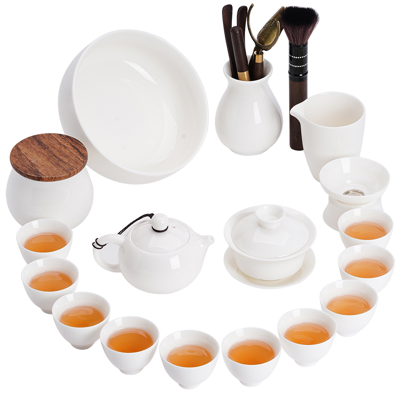 苏氏陶瓷（SUSHI CERAMICS）J0450羊脂玉瓷盖碗泡茶壶茶洗六君子安全包装（单位：套） 白色