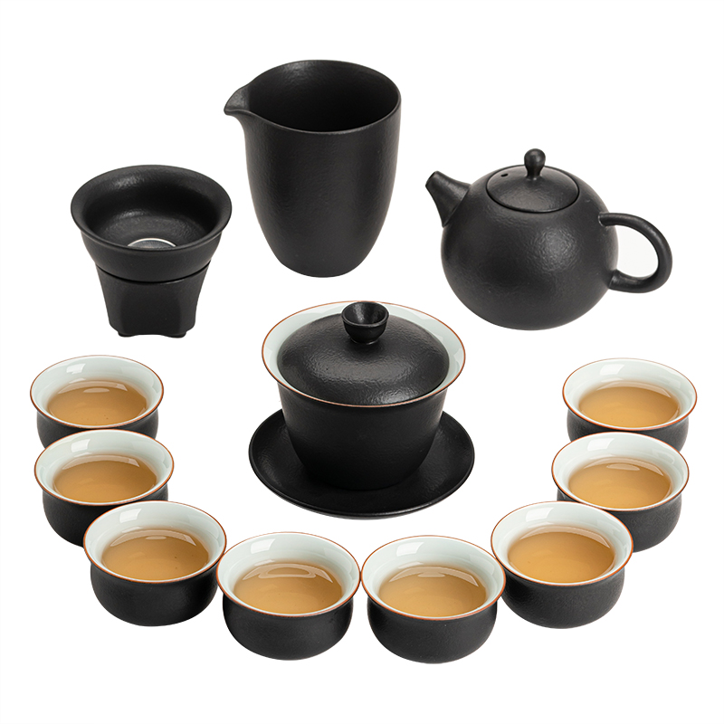 苏氏陶瓷（SUSHI CERAMICS）J0563粗陶金玉满堂功夫茶具套装礼盒款（单位：套） 黑色