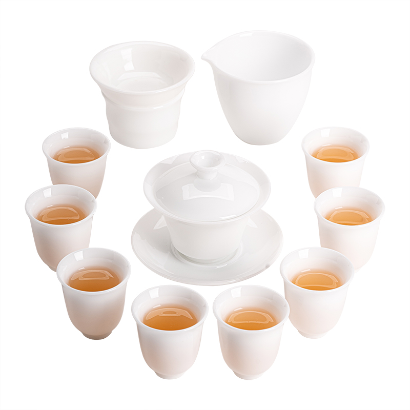 苏氏陶瓷（SUSHI CERAMICS）J0589冰种白瓷三才盖碗聚香茶杯套装礼盒装（单位：套） 白色