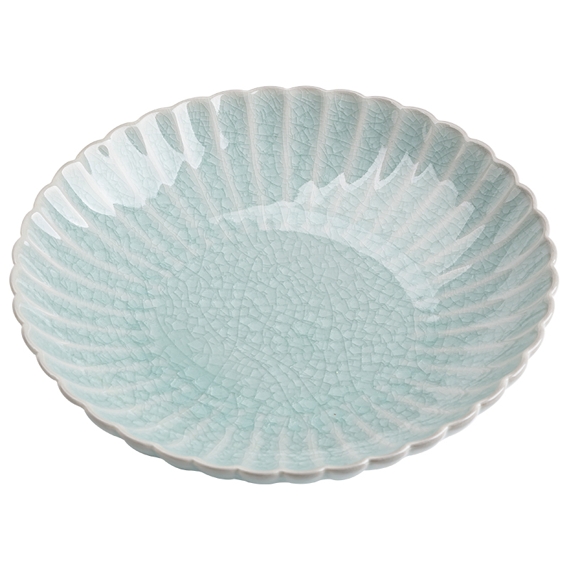 苏氏陶瓷（SUSHI CERAMICS）J0679 汝窑冰花釉 菊花瓣壶承茶具配件（单位：个） 天青色