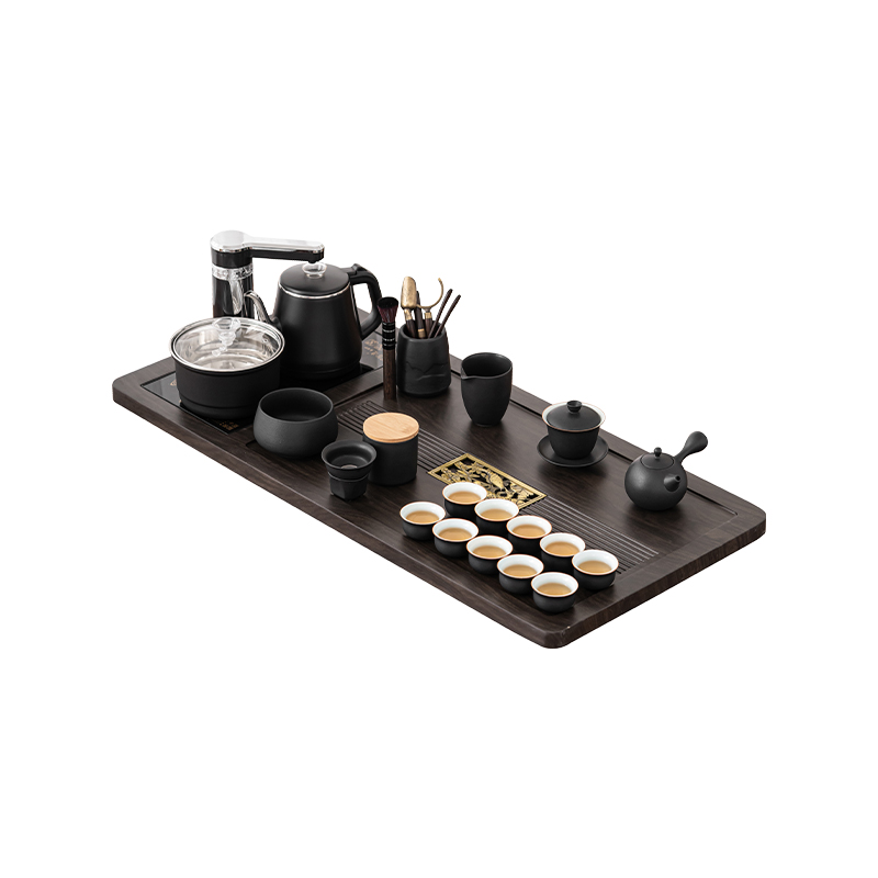 苏氏陶瓷（SUSHI CERAMICS）自动烧水壶一体年年有余茶盘配整套轻奢粗陶茶具（单位：套） 黑色