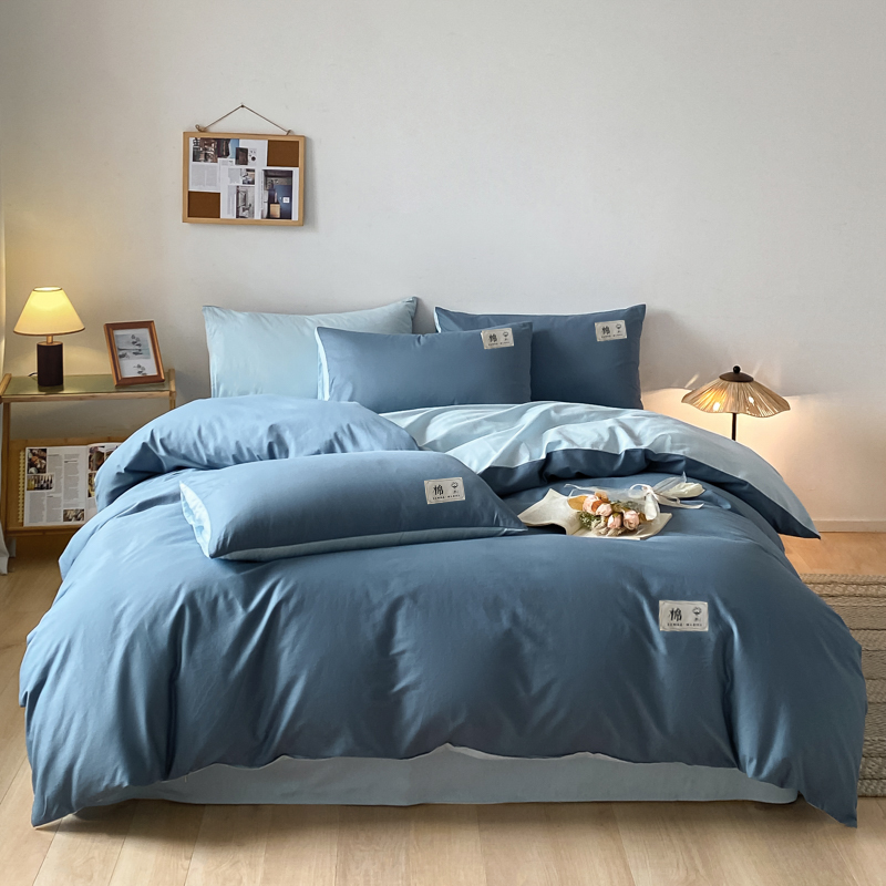 紫韵简约轻奢全棉四件套  单位：（套）-（宾利兰+浅天兰） 深蓝色 被套：200*230CM 床单：230*235CM