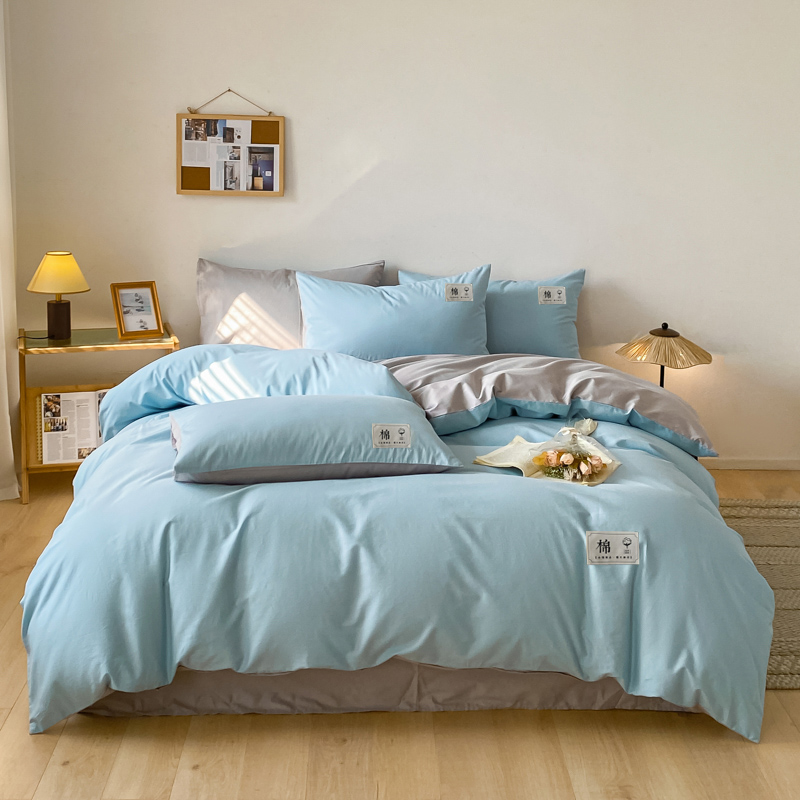 紫韵简约轻奢全棉四件套  被套200*230CM   单位：（套）-（浅天兰+石灰） 宝石蓝 被套：200*230CM 床单：230*230CM