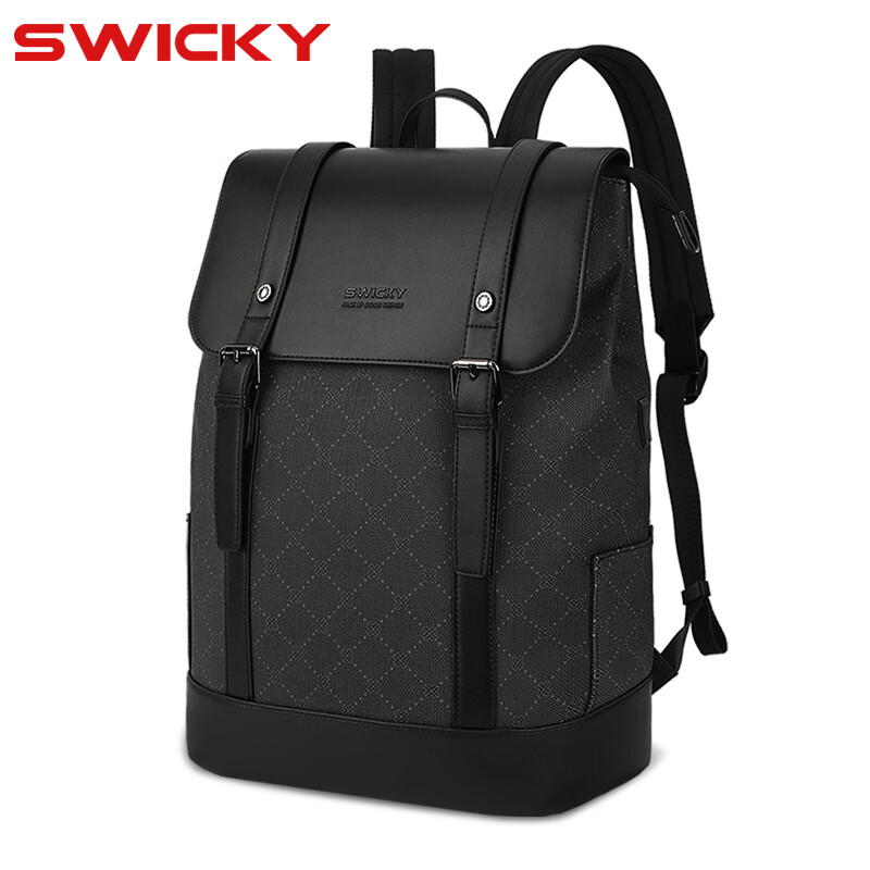 SWICKY瑞驰男士简约双肩包大容量轻奢休闲百搭背包小众ins 88176(单位：个） 黑色