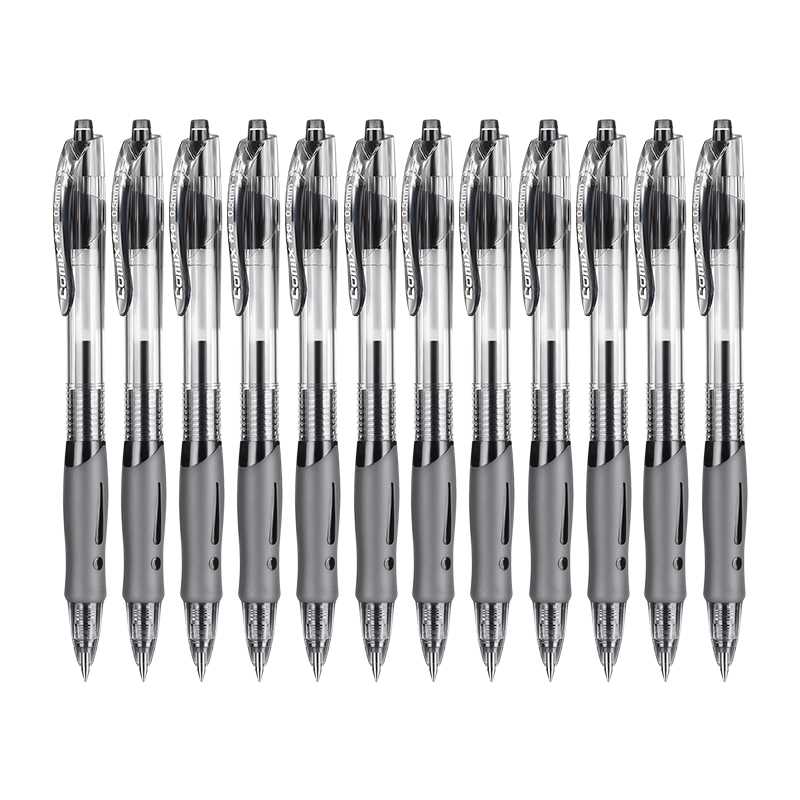 齐心 GP108 速干按动中性笔弹簧子弹头 0.5mm12支/盒 黑色