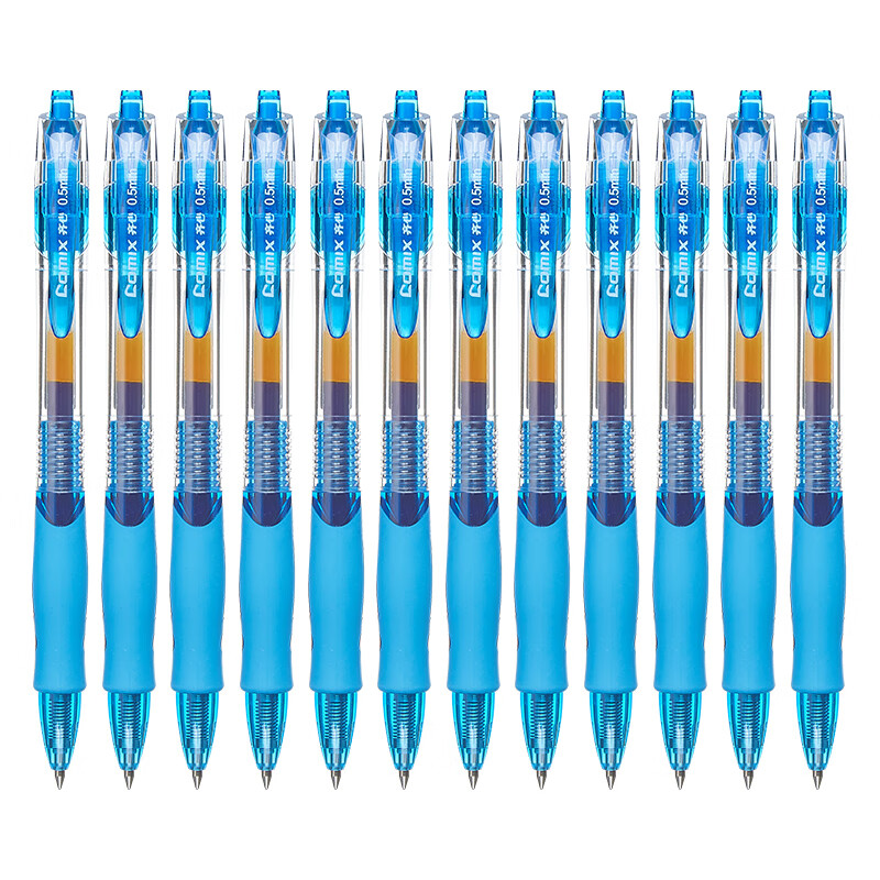 齐心 GP108 速干按动中性笔弹簧子弹头 0.5mm12支/盒 蓝色