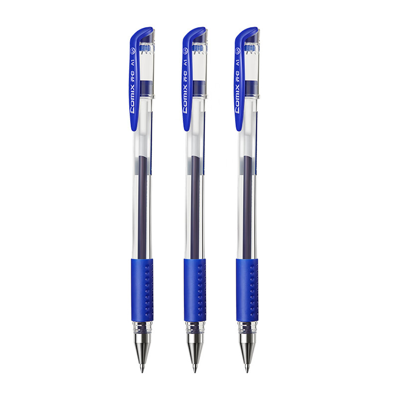 齐心 A1 软护手拔帽中性笔 子弹头0.5mm12支/盒 蓝色