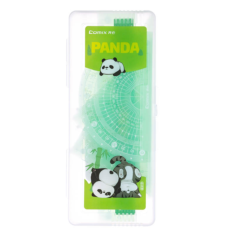 齐心 WHBZ0046 猫猫熊 学生波浪套尺（吾皇猫）套 绿色/透明混发