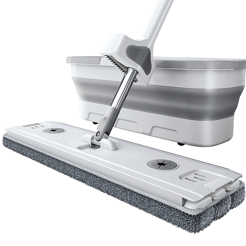 家杰优品平板拖把家用一拖净免手洗2023拖布墩布吸水干湿两用带折叠水桶（单位：套） 浅灰色