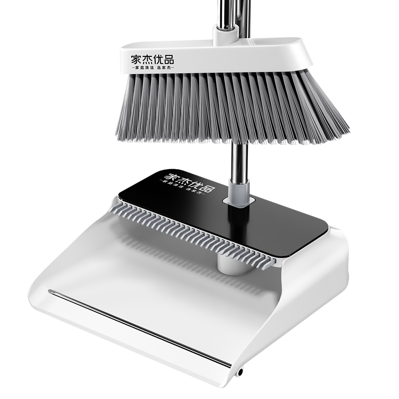 家杰优品扫把簸箕套装伸缩梳齿套扫加大扫笤大梳齿软毛不粘头发扫地两件（单位：套） 白+黑