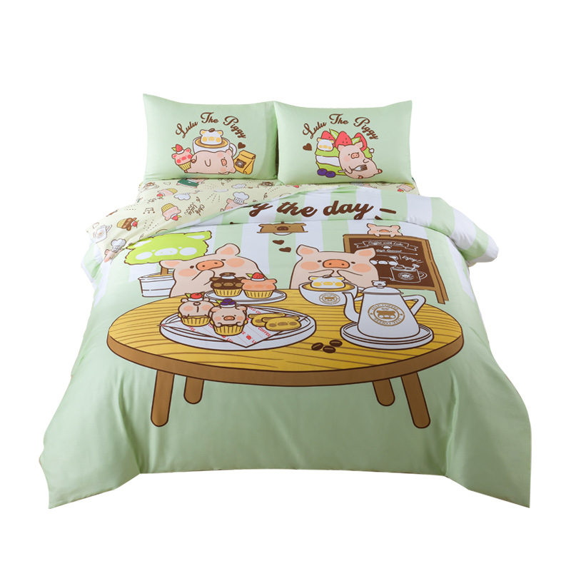 卡撒天娇（CASABLANCA）【LuLu猪IP联名】1.8m床笠款纯棉四件套(单位/套) 松石绿 180&times;200/203&times;228cm