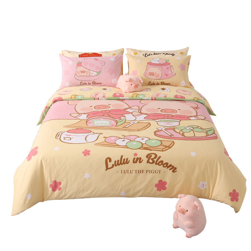 卡撒天娇（CASABLANCA）【LuLu猪IP联名】1.8m床笠款纯棉四件套(单位/套) 鹅仔黄 180&times;200/203&times;228cm