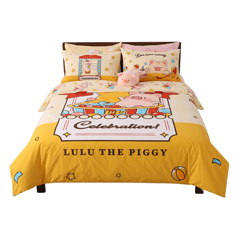 卡撒天娇（CASABLANCA）【LuLu猪IP联名】1.8m床笠款纯棉四件套(单位/套) 橙色 180&times;200/203&times;228cm